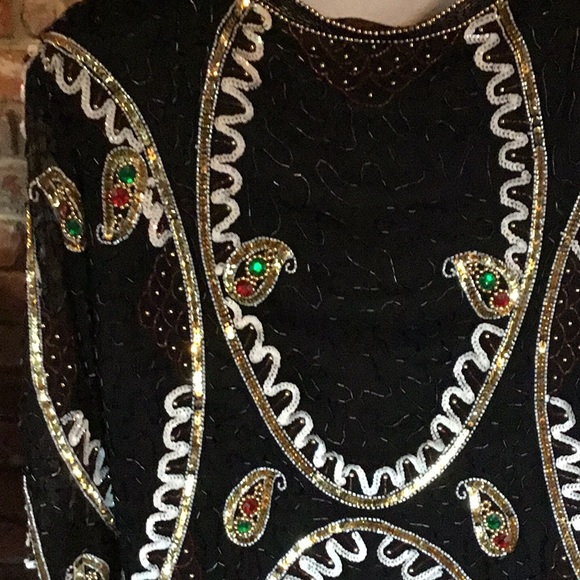 Vintage Eve’s Allure Black Sequins Jacket Sz. Med. 100% Silk - Picture 10 of 15